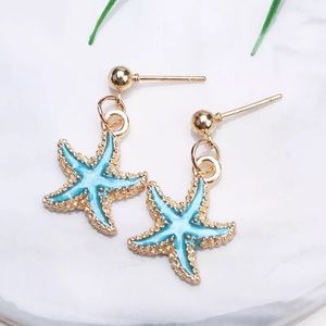 🎉 New Aqua Starfish Gold Plated Stud Earrings set